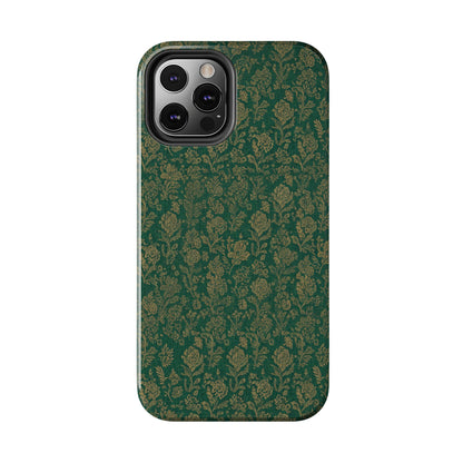 Vintage Floral Tough Phone Case — Green Damask Protective Cover