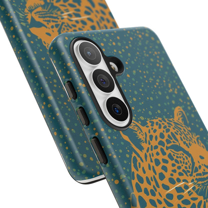 Leopard Spotlight Phone Case — Teal Gold Animal Print Protective Cover