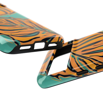Tropical Leaf Tough Phone Case — Orange Monstera Design on Teal