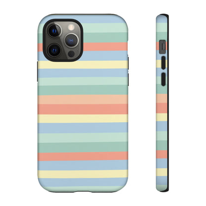 Pastel Striped Phone Case — Retro Horizontal Multi-Color Tough Case