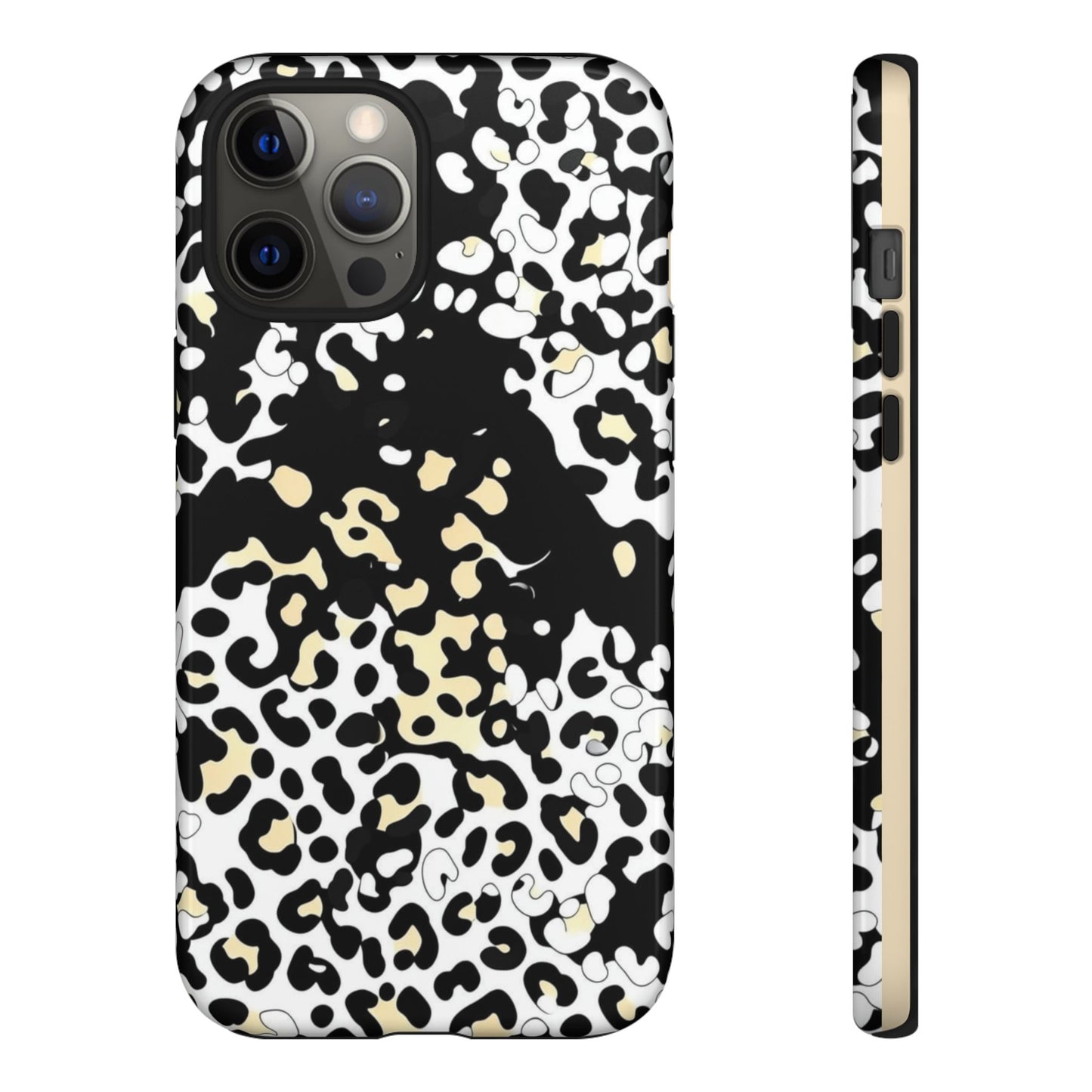 Leopard Splash Tough Phone Case — Black & Cream Animal Print Protective Cover