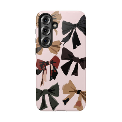 Bow Pattern Phone Case - Pink, Brown & Black Bows Protective Cover