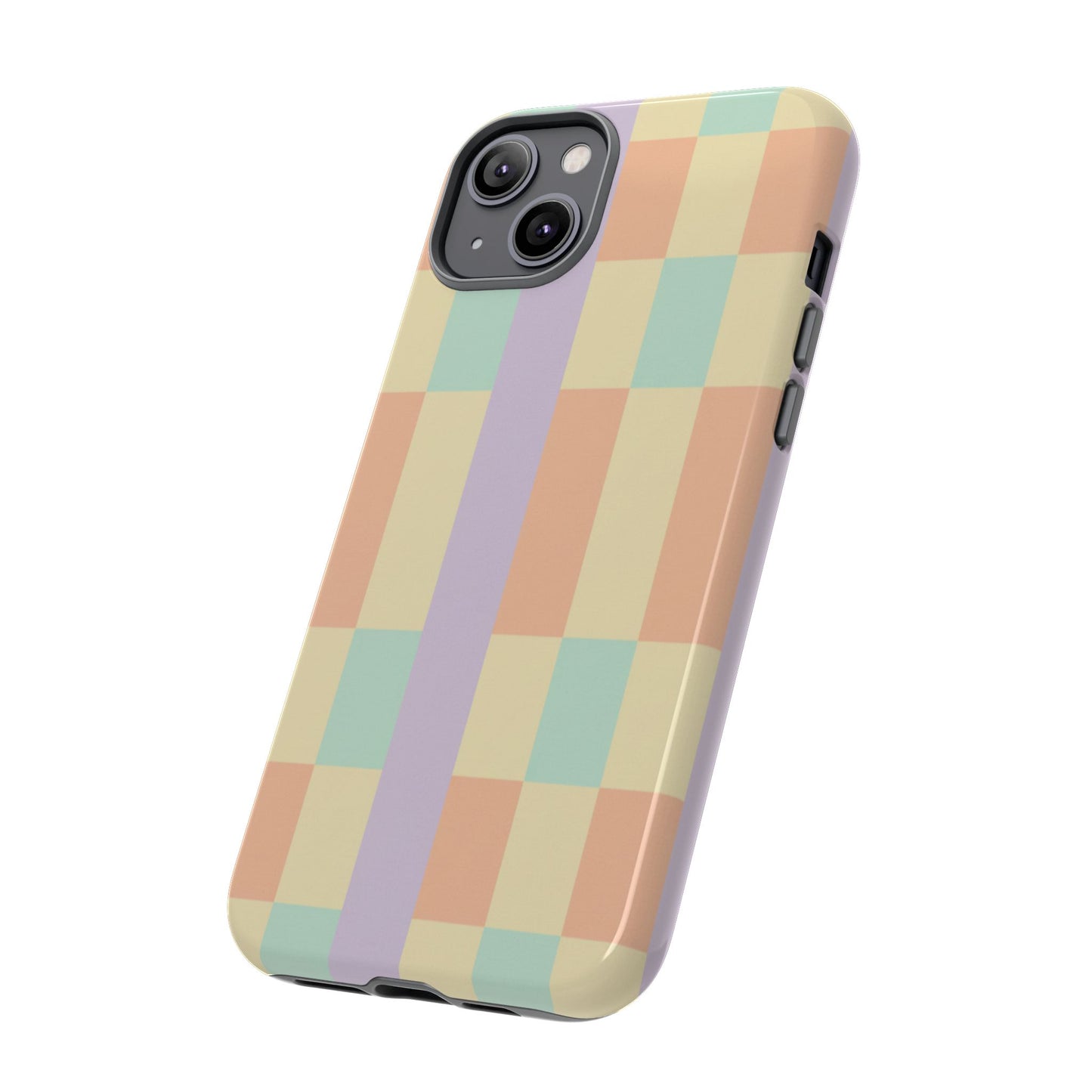 Pastel Checkered Phone Case — Retro Stripe Tough Case