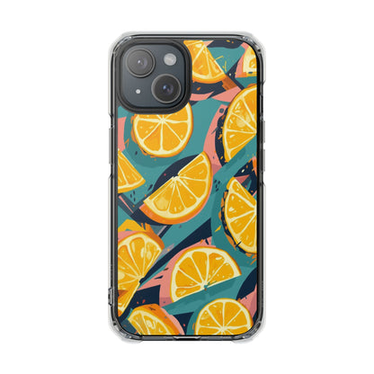 Clear Impact Phone Case — Bright Citrus Slice Pattern, Magnetic Compatible