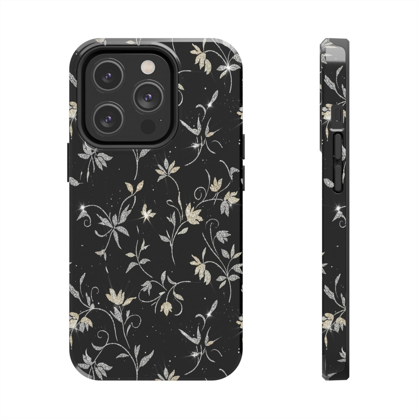 Floral Noir Tough Phone Case — Vintage Black Botanical Protective Cover