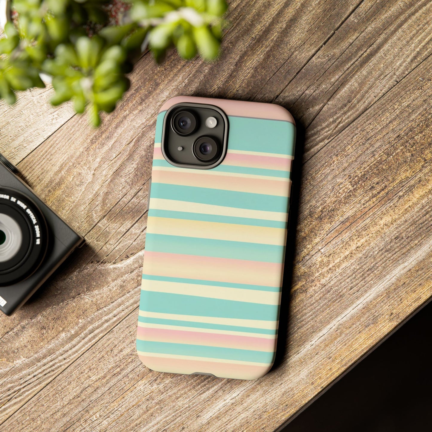 Pastel Striped Tough Phone Case — Mint, Peach & Cream Protective Cover