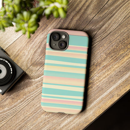 Pastel Striped Tough Phone Case — Mint, Peach & Cream Protective Cover