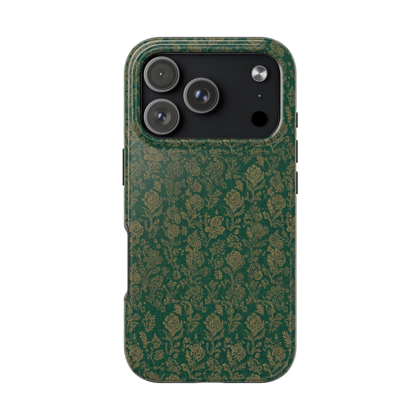 Vintage Floral Tough Phone Case — Green Damask Protective Cover