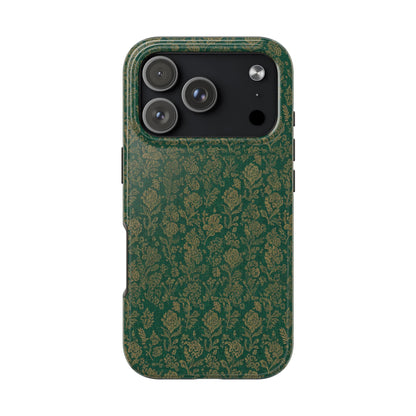 Vintage Floral Tough Phone Case — Green Damask Protective Cover