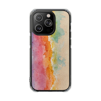 Clear Magnetic Phone Case — Watercolor Sunset Stripe Design