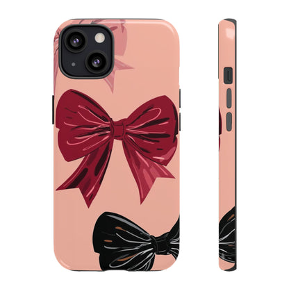 Bow Pattern Tough Phone Case — Pink, Red & Black Decorative Bows