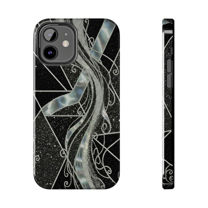 Geometry Tough Phone Case — Iridescent Ribbon on Black Celestial Background