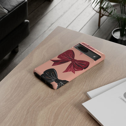 Bow Pattern Tough Phone Case — Pink, Red & Black Decorative Bows