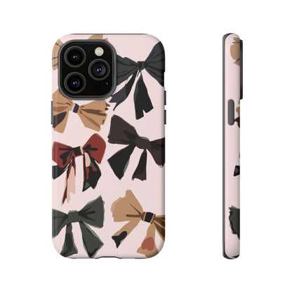 Bow Pattern Phone Case - Pink, Brown & Black Bows Protective Cover
