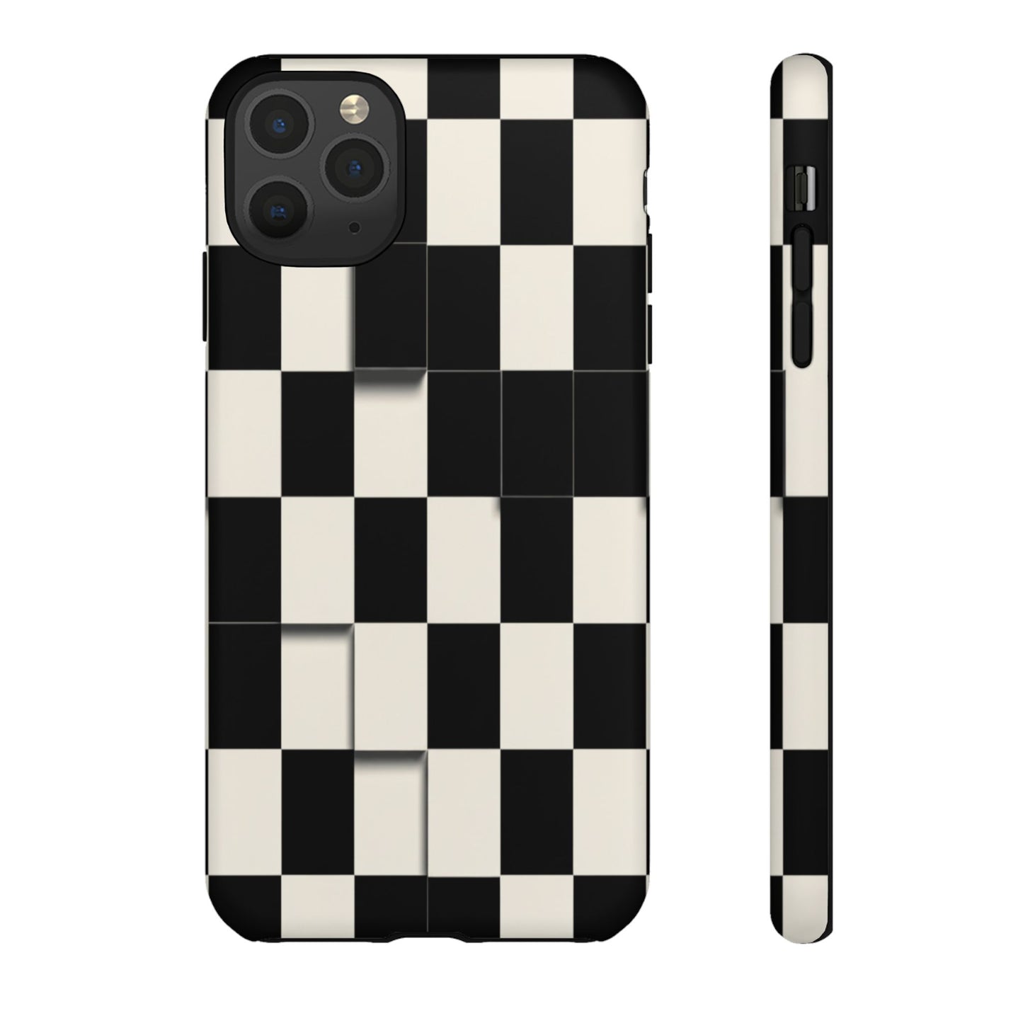 Checkerboard Tough Phone Case — Classic Black & Cream Grid Protective Cover