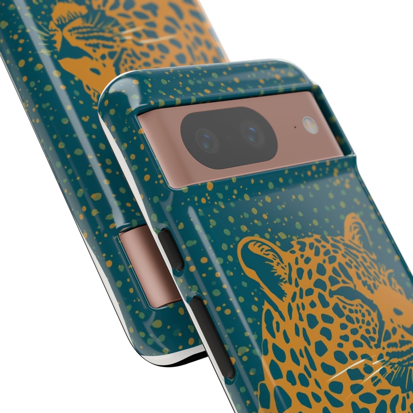 Leopard Spotlight Phone Case — Teal Gold Animal Print Protective Cover