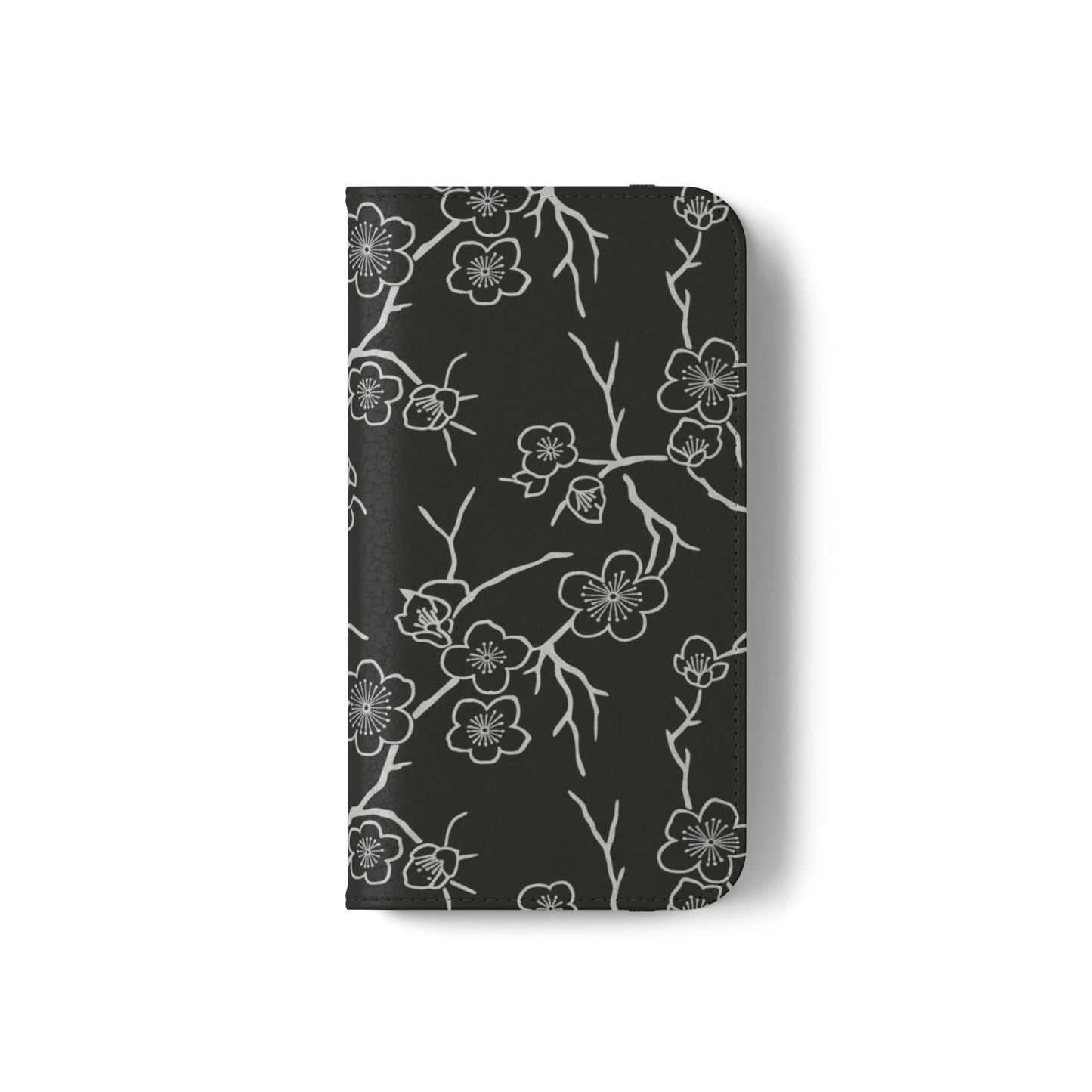 Black Cherry Blossom Flip Phone Case – Floral Wallet Flip Case with Card Slots