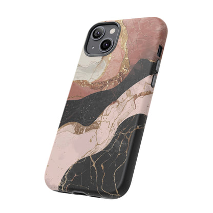 Marbled Rose Gold Phone Case — Abstract Pink & Black Protective Tough Case