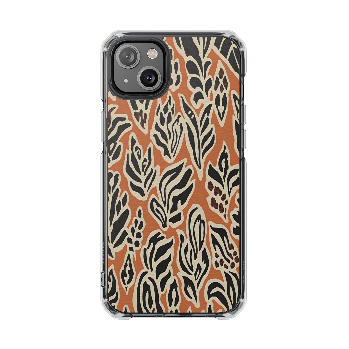 Clear Magnetic Phone Case — Earthy Abstract Leaf Pattern