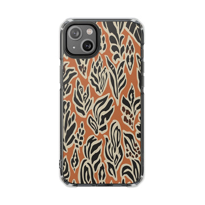 Clear Magnetic Phone Case — Earthy Abstract Leaf Pattern