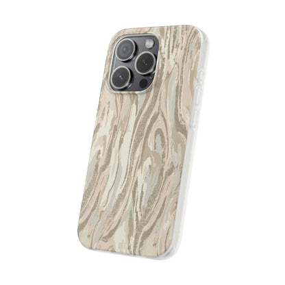 Neutral Marble Swirl Flexi Phone Case — Beige Abstract Protective Cover