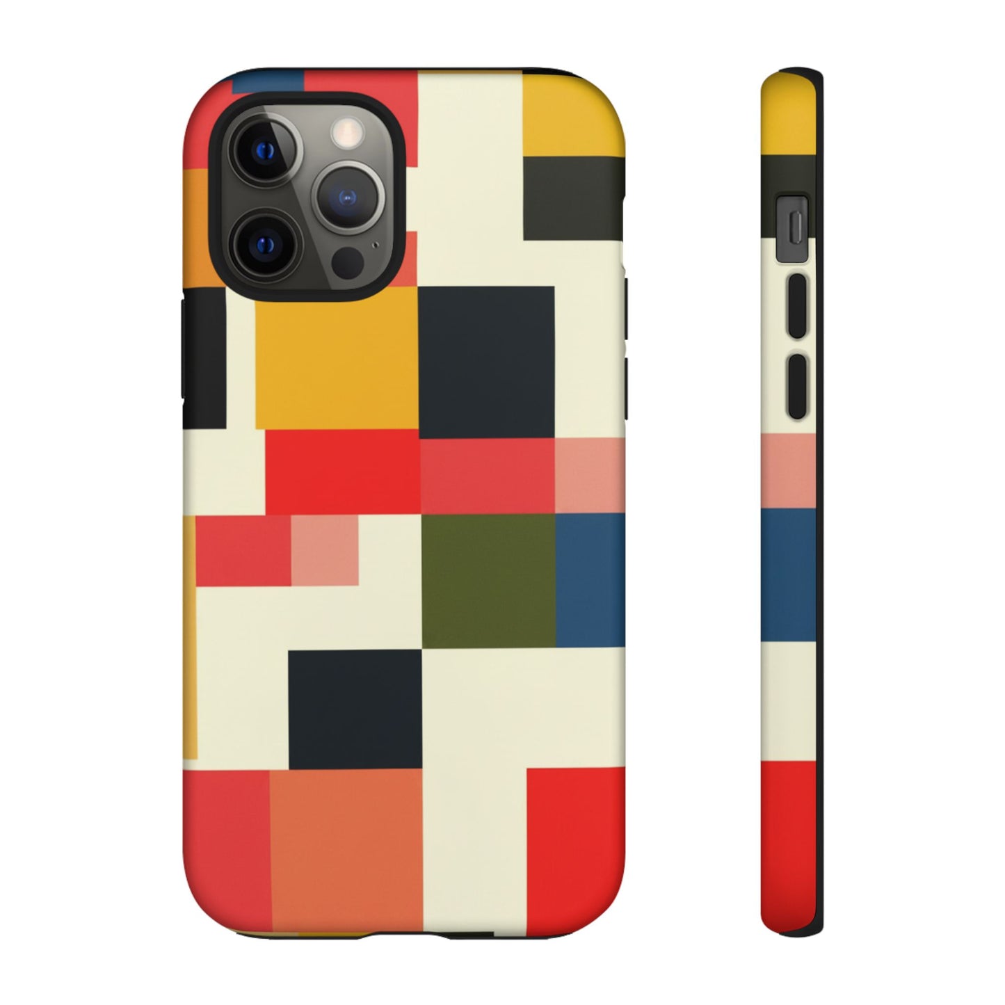 Abstract Color Block Tough Phone Case — Retro Geometric Protective Cover