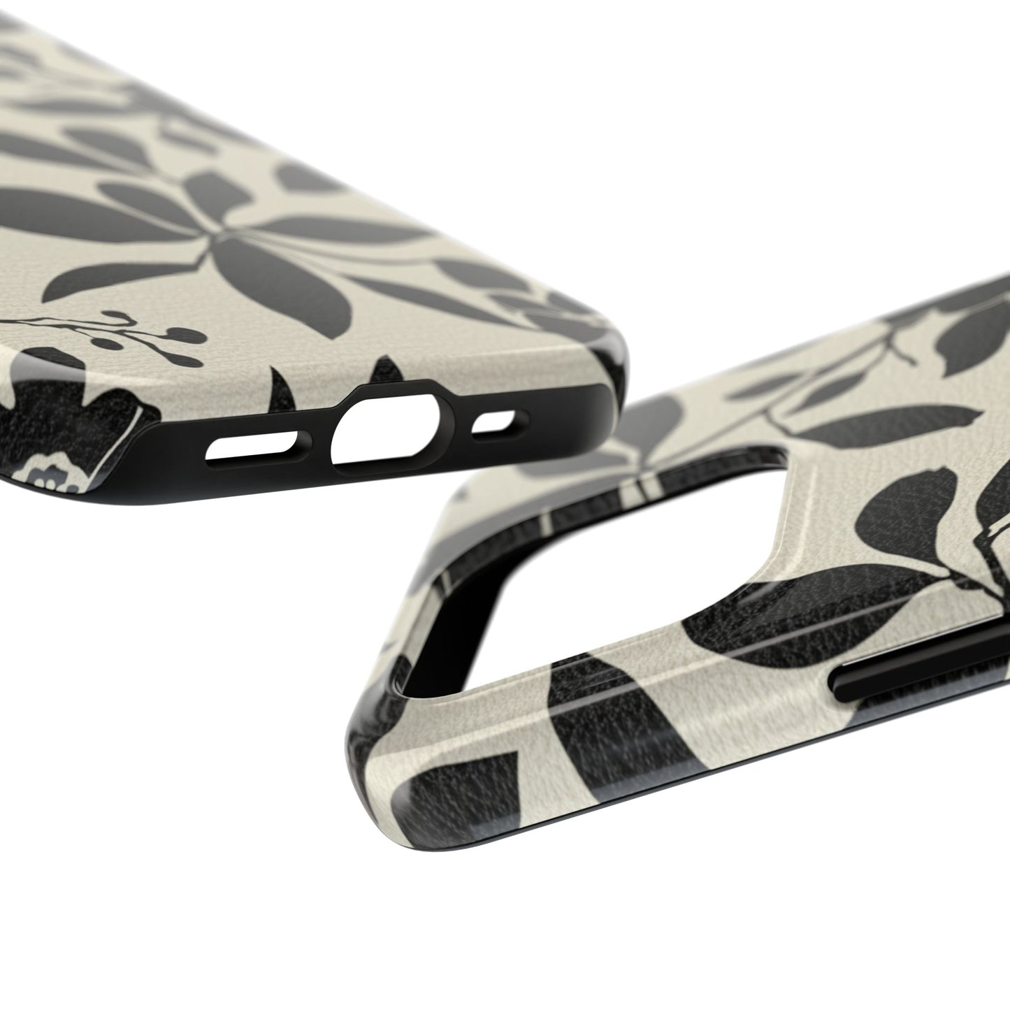 Tough Phone Case — Black Floral Silhouette Protective Cover