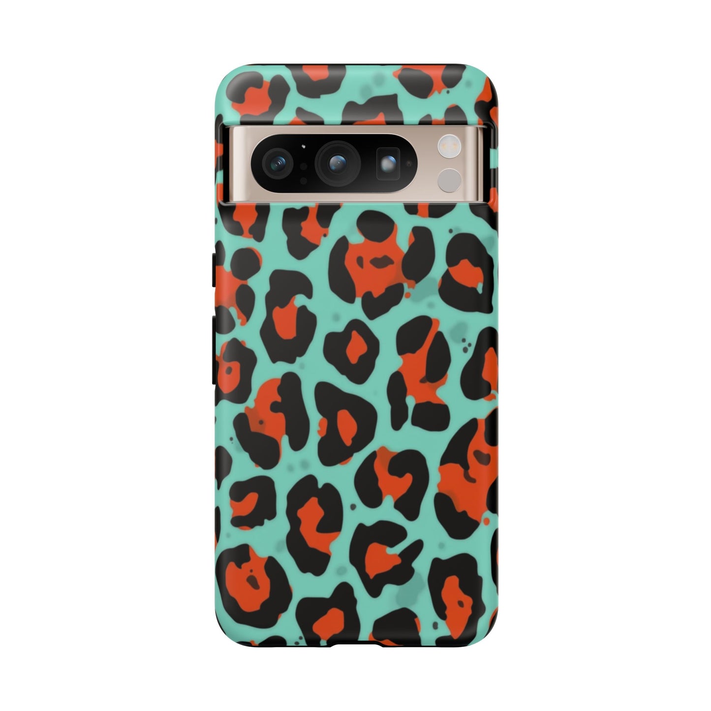 Leopard Print Tough Phone Case — Teal & Rust Protective iPhone Cover