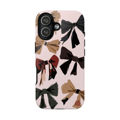 Bow Pattern Phone Case - Pink, Brown & Black Bows Protective Cover