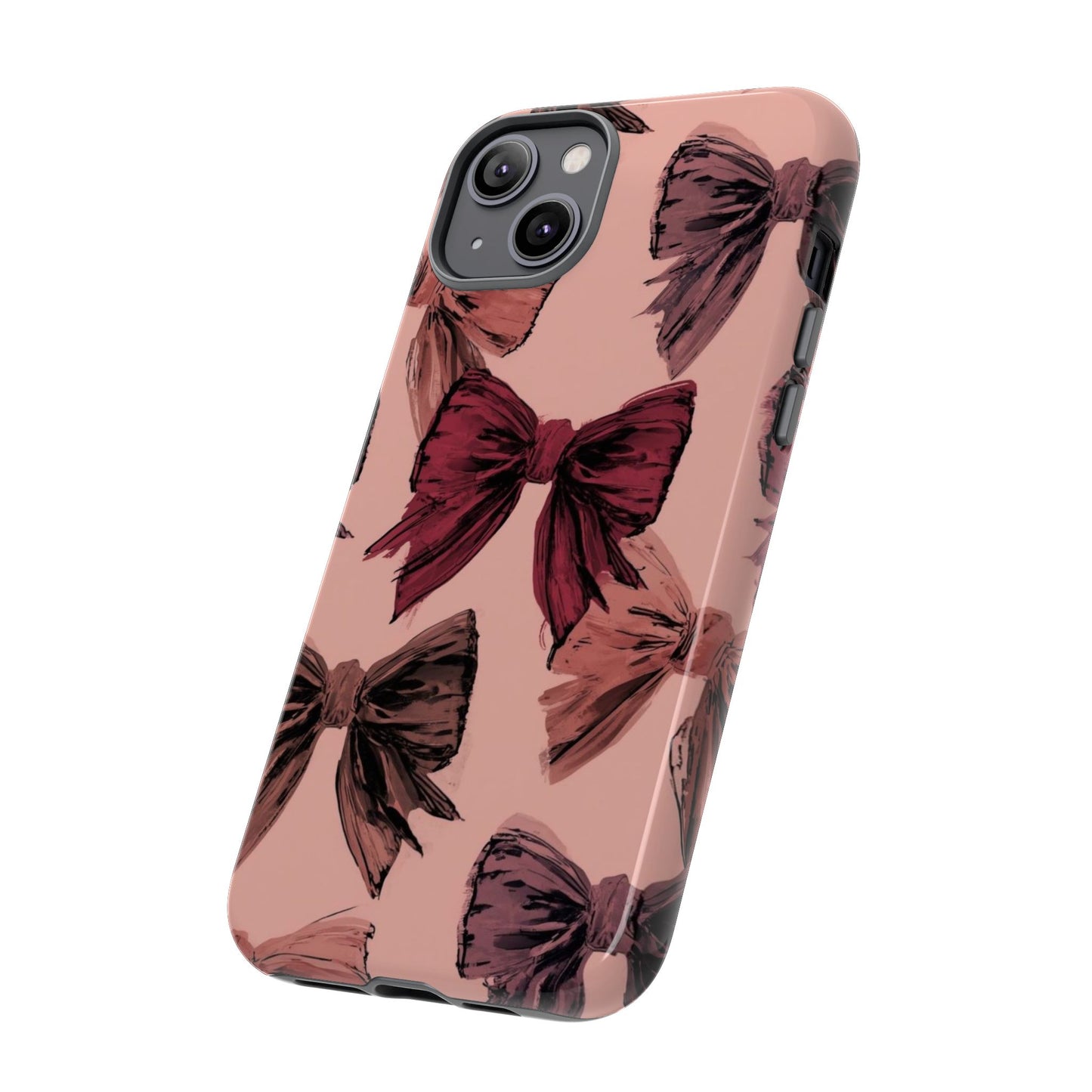 Bow Pattern Tough Phone Case — Pink Watercolor Bows Protective iPhone Cover