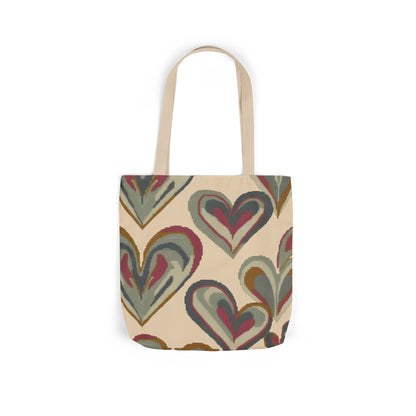 Heart Pattern Canvas Tote Bag — Retro Boho Hearts Reusable Grocery & Everyday Shopper