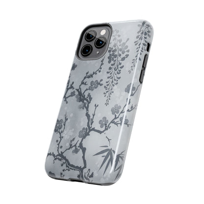 Tough Phone Case — Gray Cherry Blossom Ink Floral Design