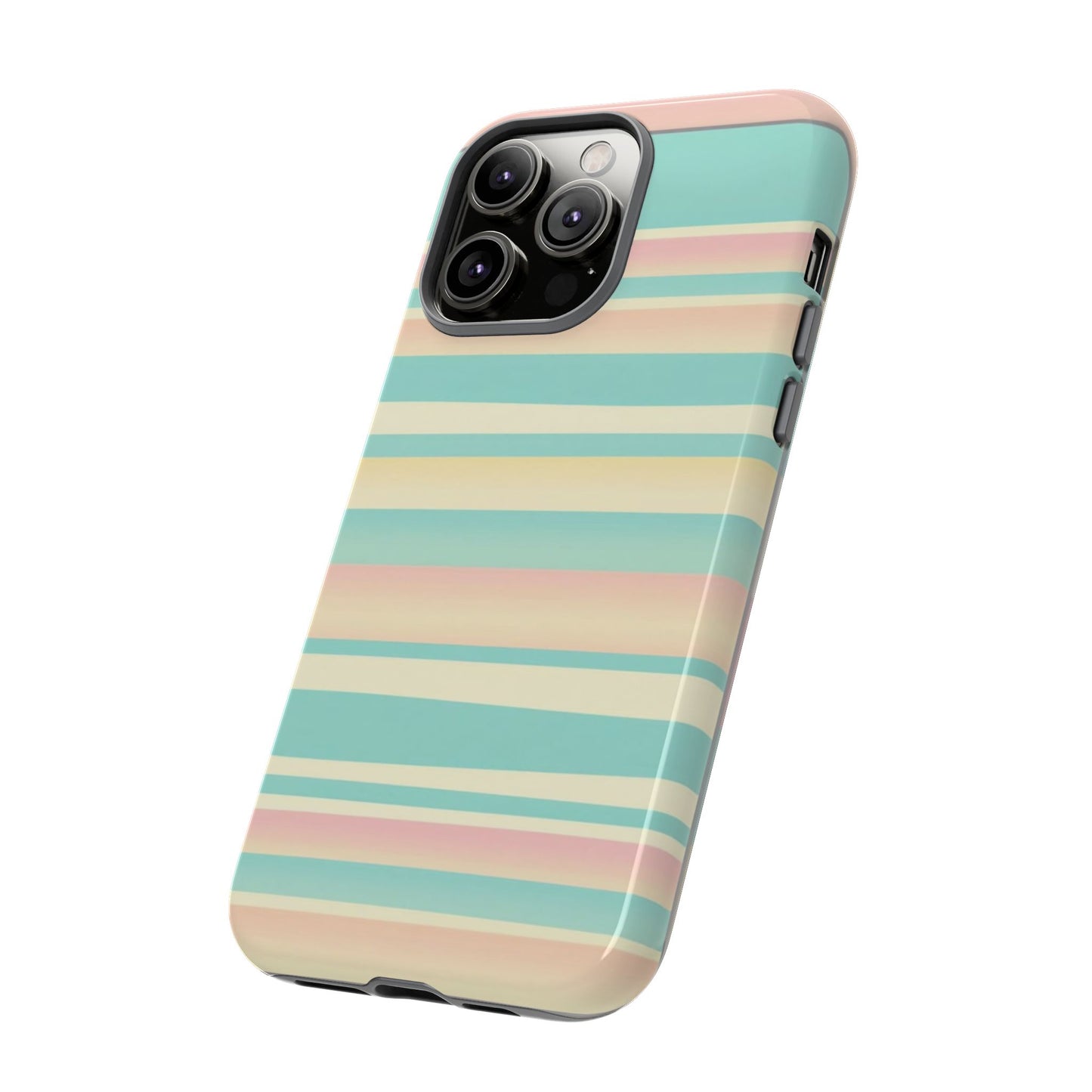 Pastel Striped Tough Phone Case — Mint, Peach & Cream Protective Cover
