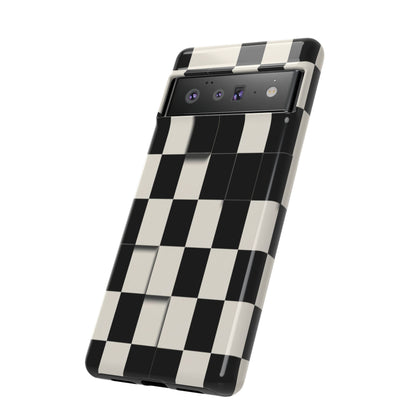 Checkerboard Tough Phone Case — Classic Black & Cream Grid Protective Cover