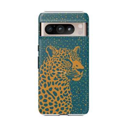 Leopard Spotlight Phone Case — Teal Gold Animal Print Protective Cover