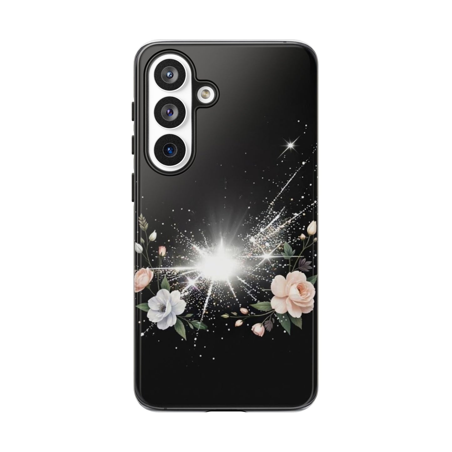 Floral Burst Phone Case — Protective Black Sparkle Design