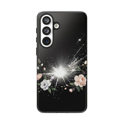 Floral Burst Phone Case — Protective Black Sparkle Design