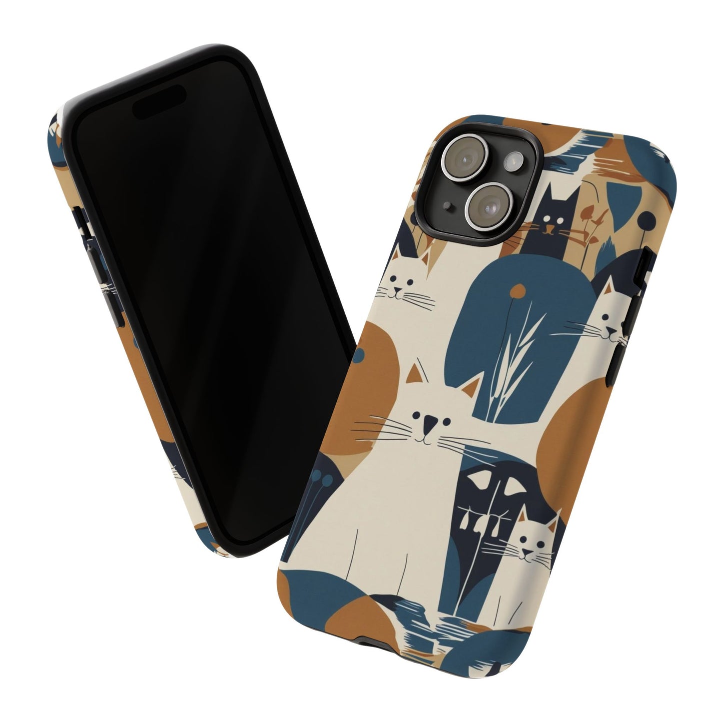 Cat Pattern Phone Case – Retro Abstract Cats Protective iPhone Cover