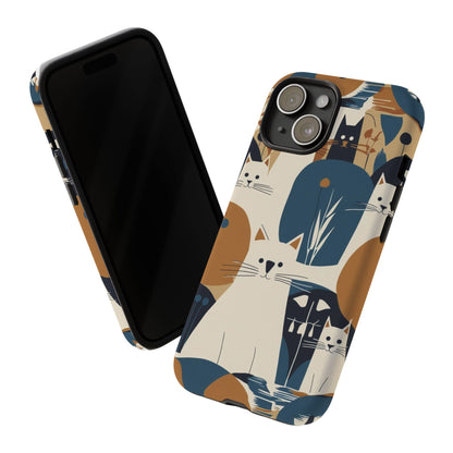 Cat Pattern Phone Case – Retro Abstract Cats Protective iPhone Cover
