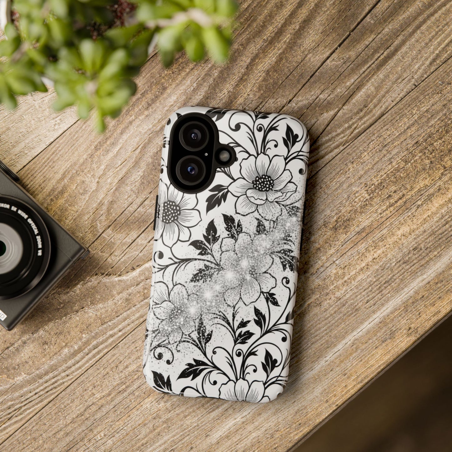 Floral Lace Phone Case — Black & White Vintage Flower Protective Case