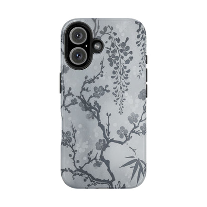 Tough Phone Case — Gray Cherry Blossom Ink Floral Design