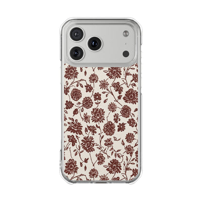 Floral Vintage Clear Phone Case — Brown Botanical Magnetic Impact Case