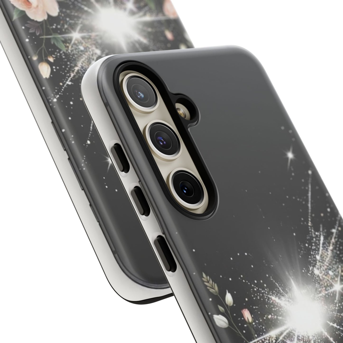 Floral Burst Phone Case — Protective Black Sparkle Design