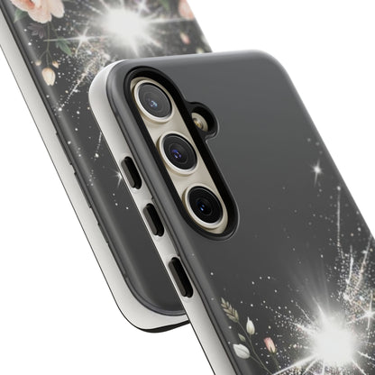 Floral Burst Phone Case — Protective Black Sparkle Design