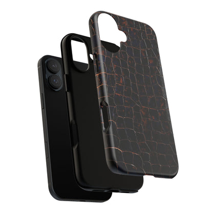 Croc-Embossed Tough Phone Case — Shockproof Black Alligator Texture