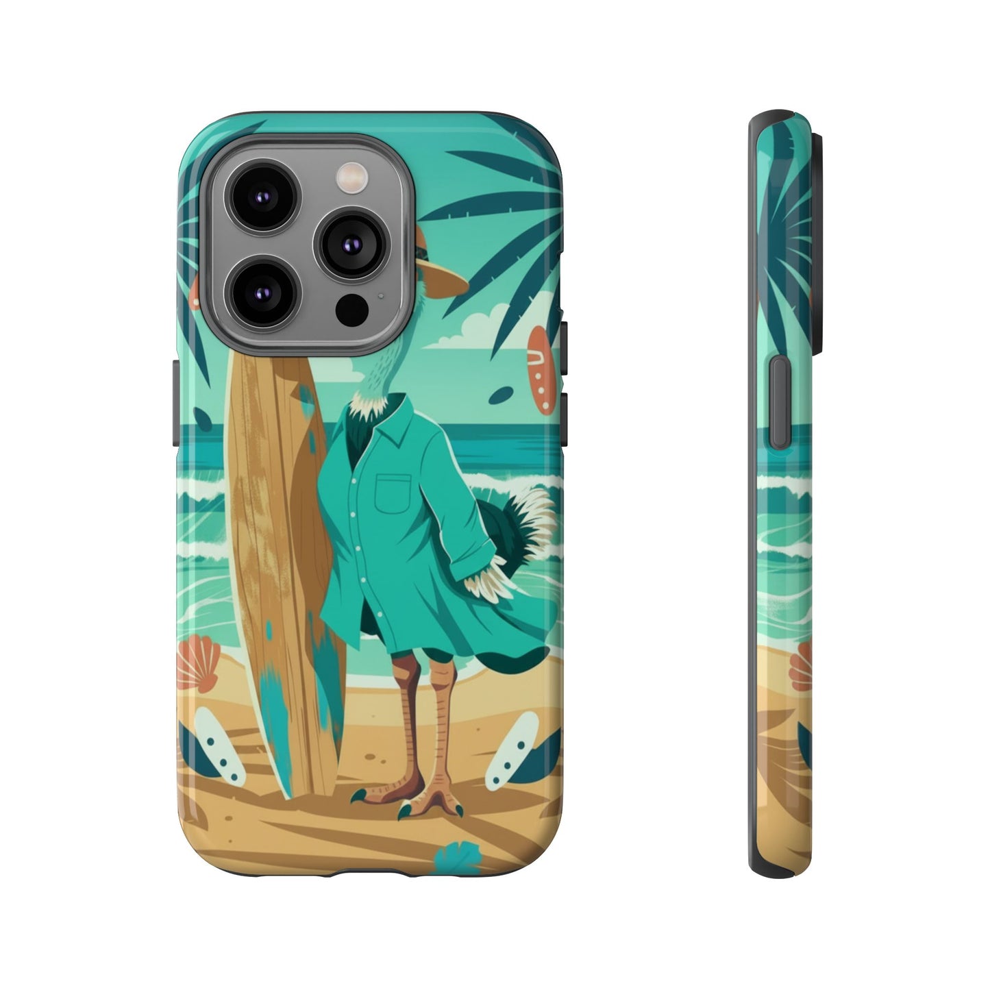 Phone Case — Retro Dressed Seagull Surfing Beach Illustration
