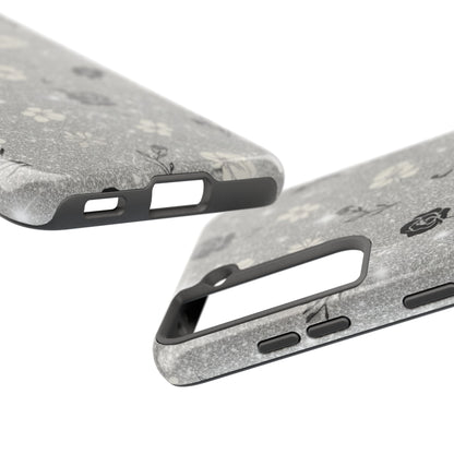 Floral Glitter Tough Phone Case — Black & Silver Vintage Flower Protective Cover