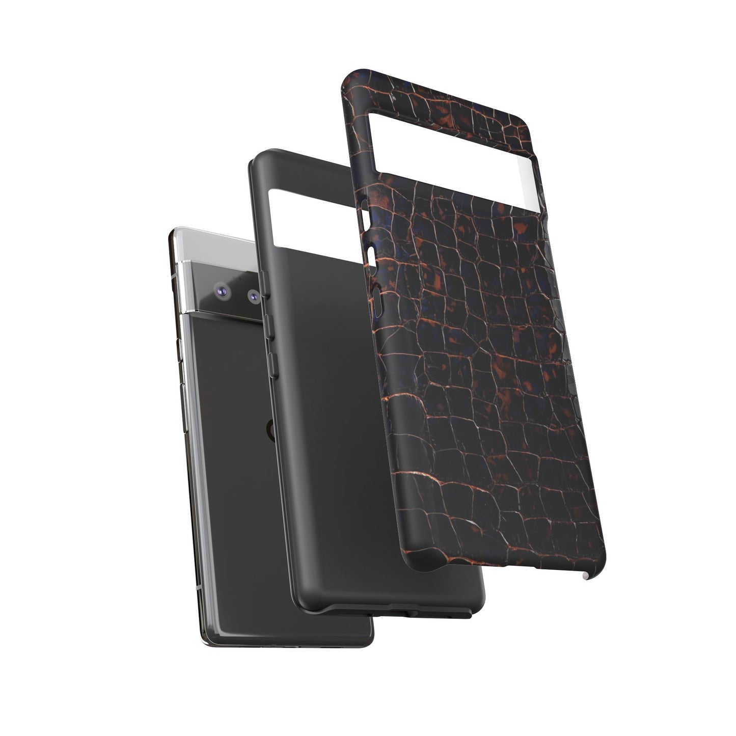 Croc-Embossed Tough Phone Case — Shockproof Black Alligator Texture