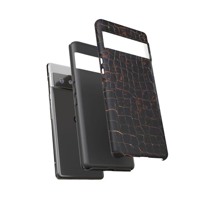 Croc-Embossed Tough Phone Case — Shockproof Black Alligator Texture