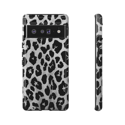 Leopard Print Tough Phone Case – Black & White Animal Pattern Protective Cover